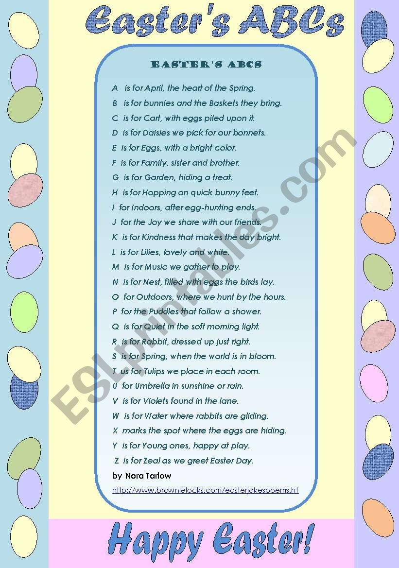 EASTER ABCs -  a very nice Easter poem for an Easter themed lesson