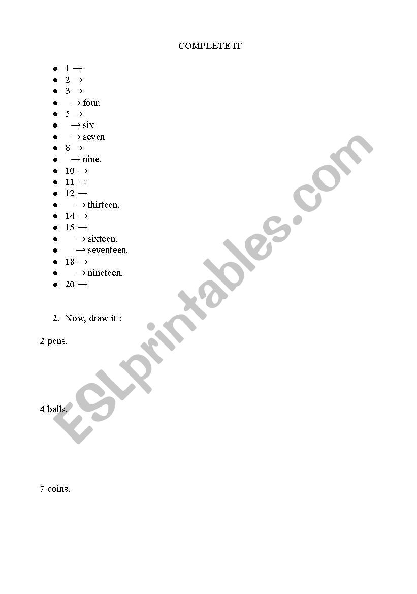 NUMBERS worksheet