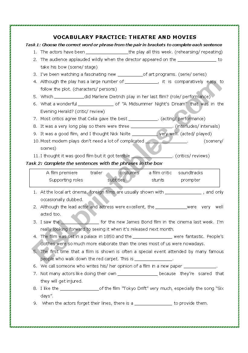 Vocabulary practice_theatre and movies