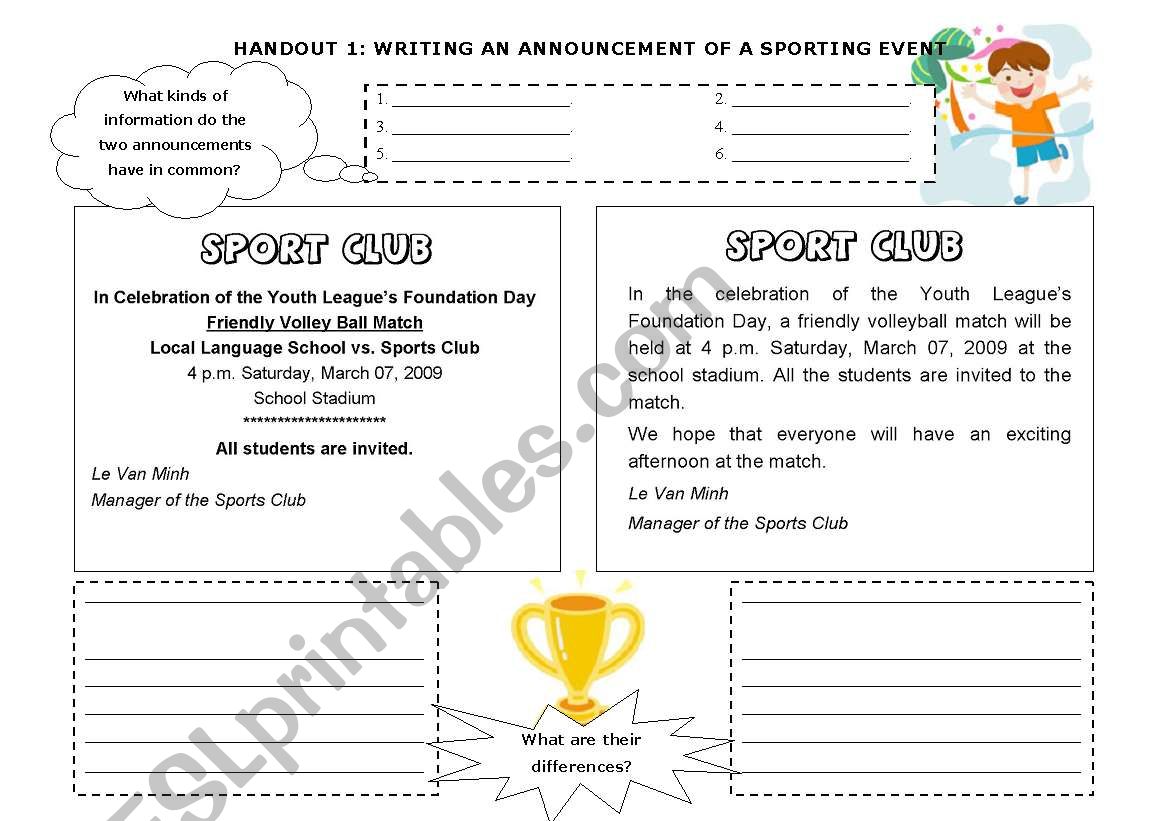 Writing announcement of an event