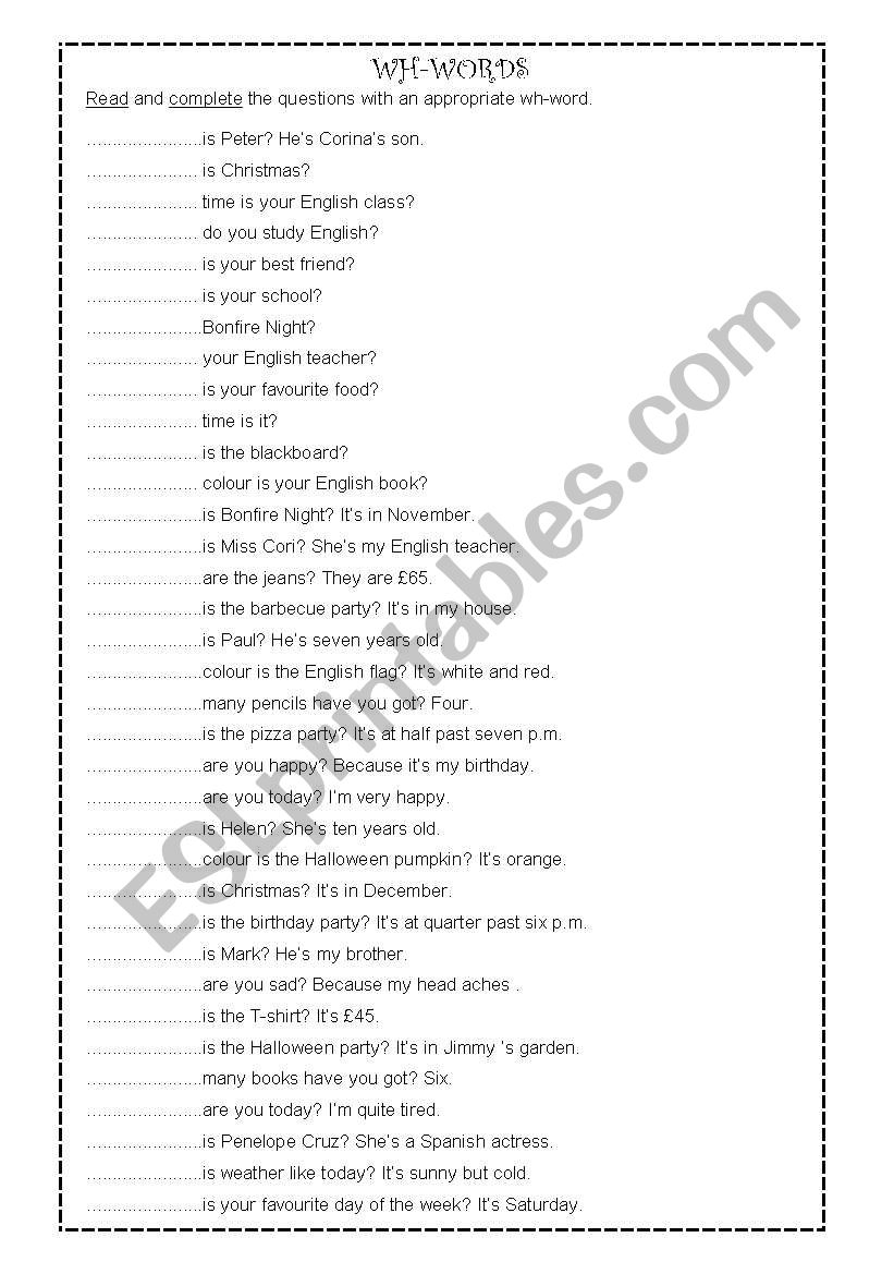 wh-words worksheet