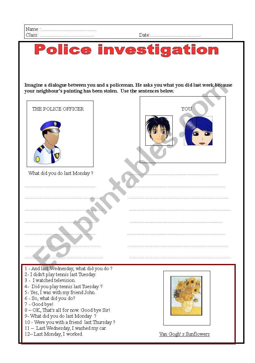 Police investigation worksheet