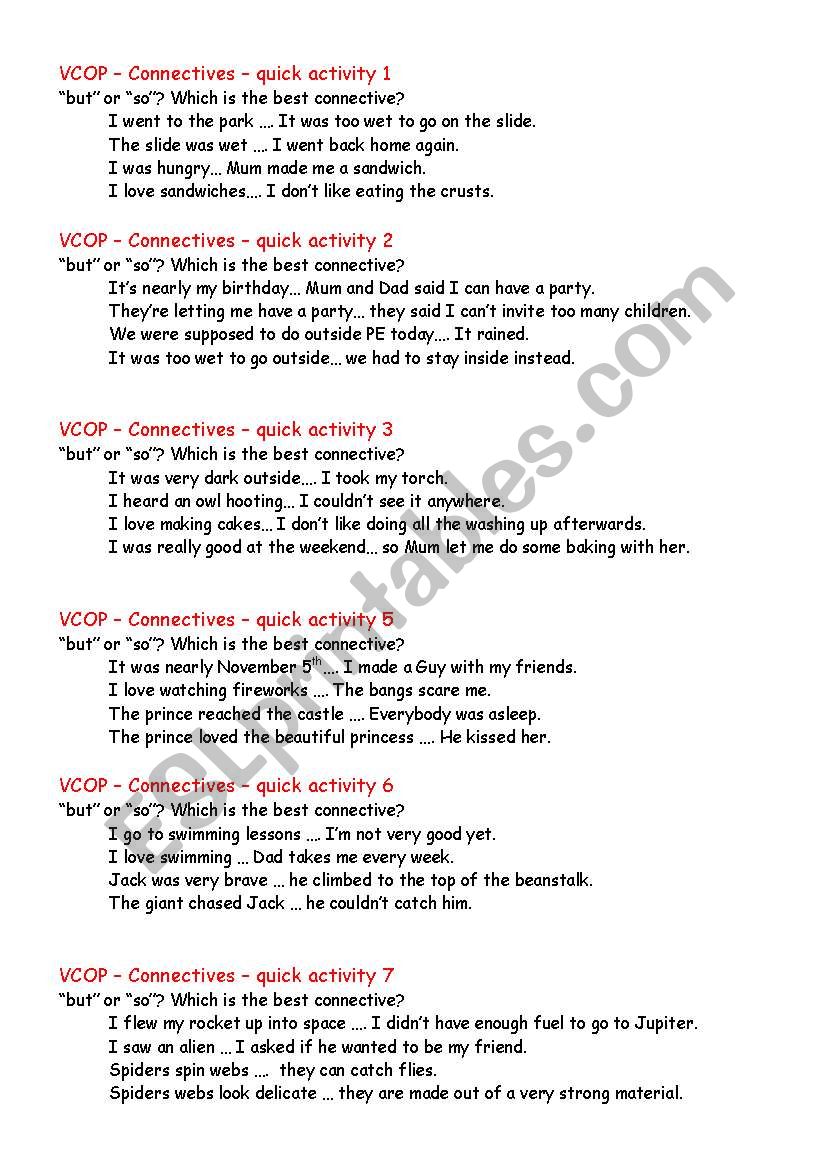 Connectives warmer worksheet