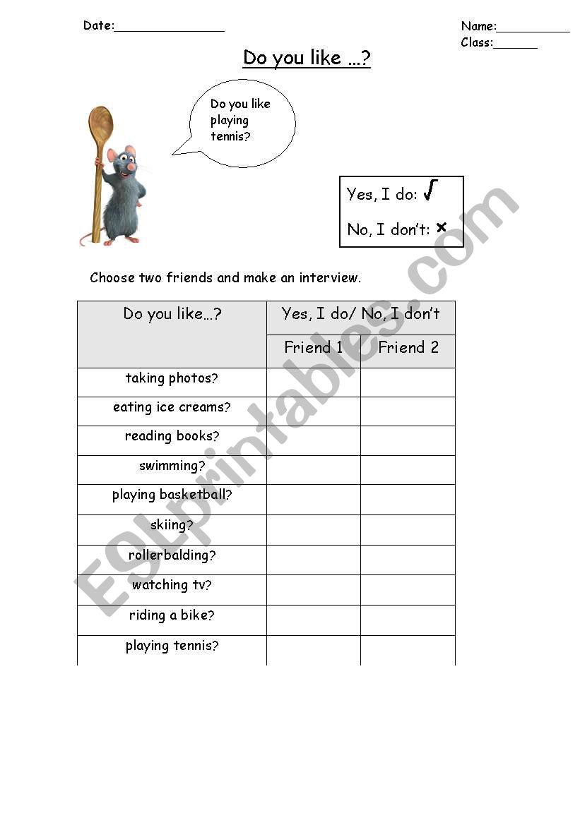 Do you like cooking? worksheet