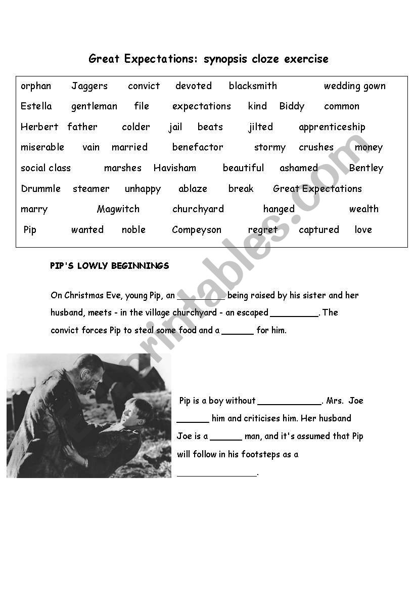 Great Expectations; cloze synopsis (fill in the blanks) pages 1-2