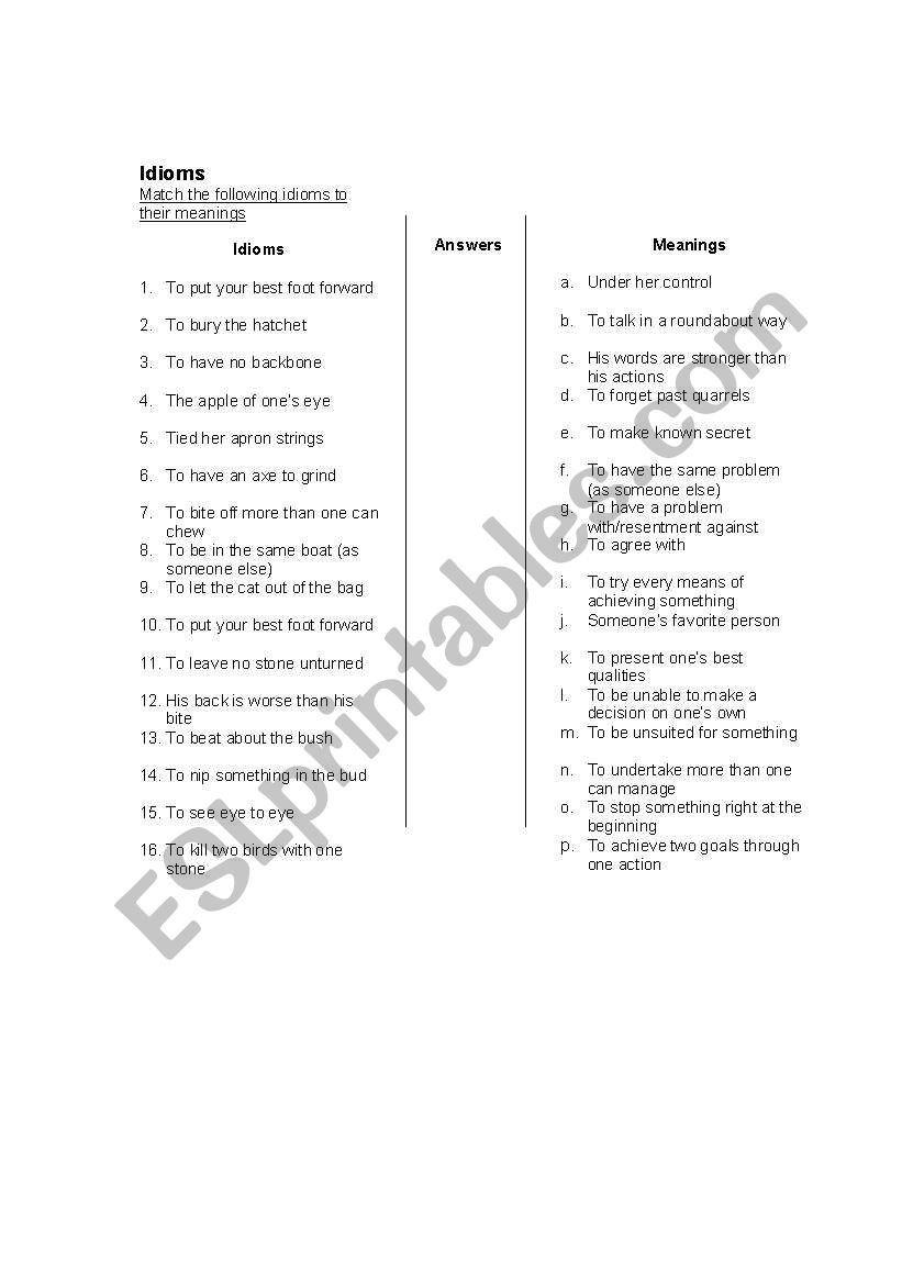 Idioms worksheet