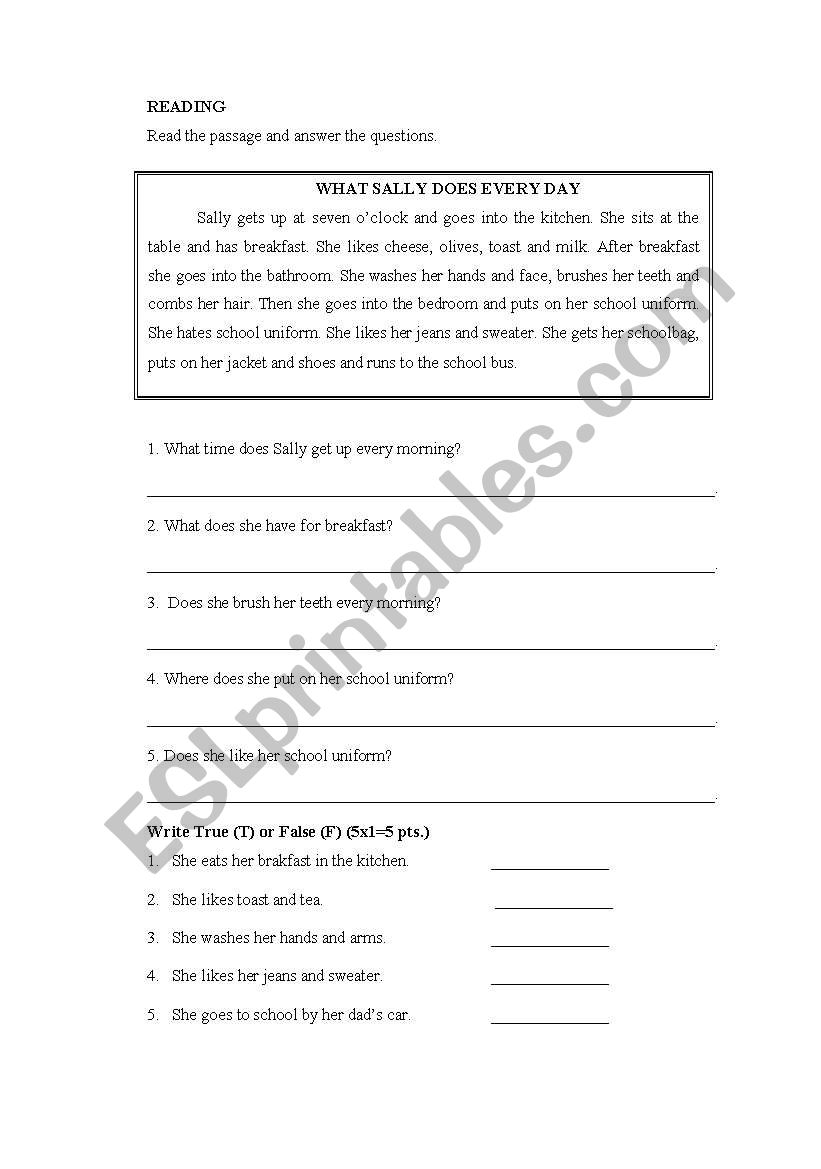 Daily Routine reading worksheet