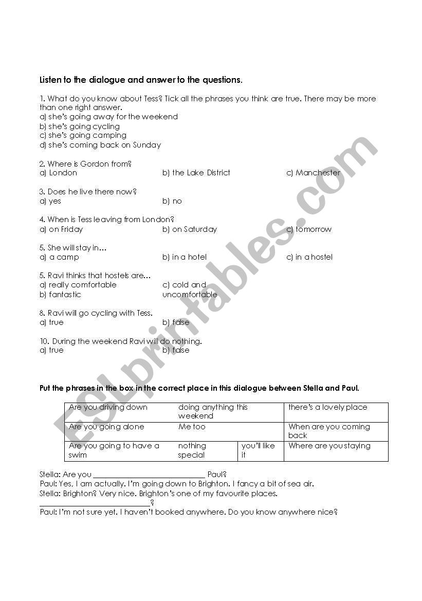 Attivit dascolto worksheet