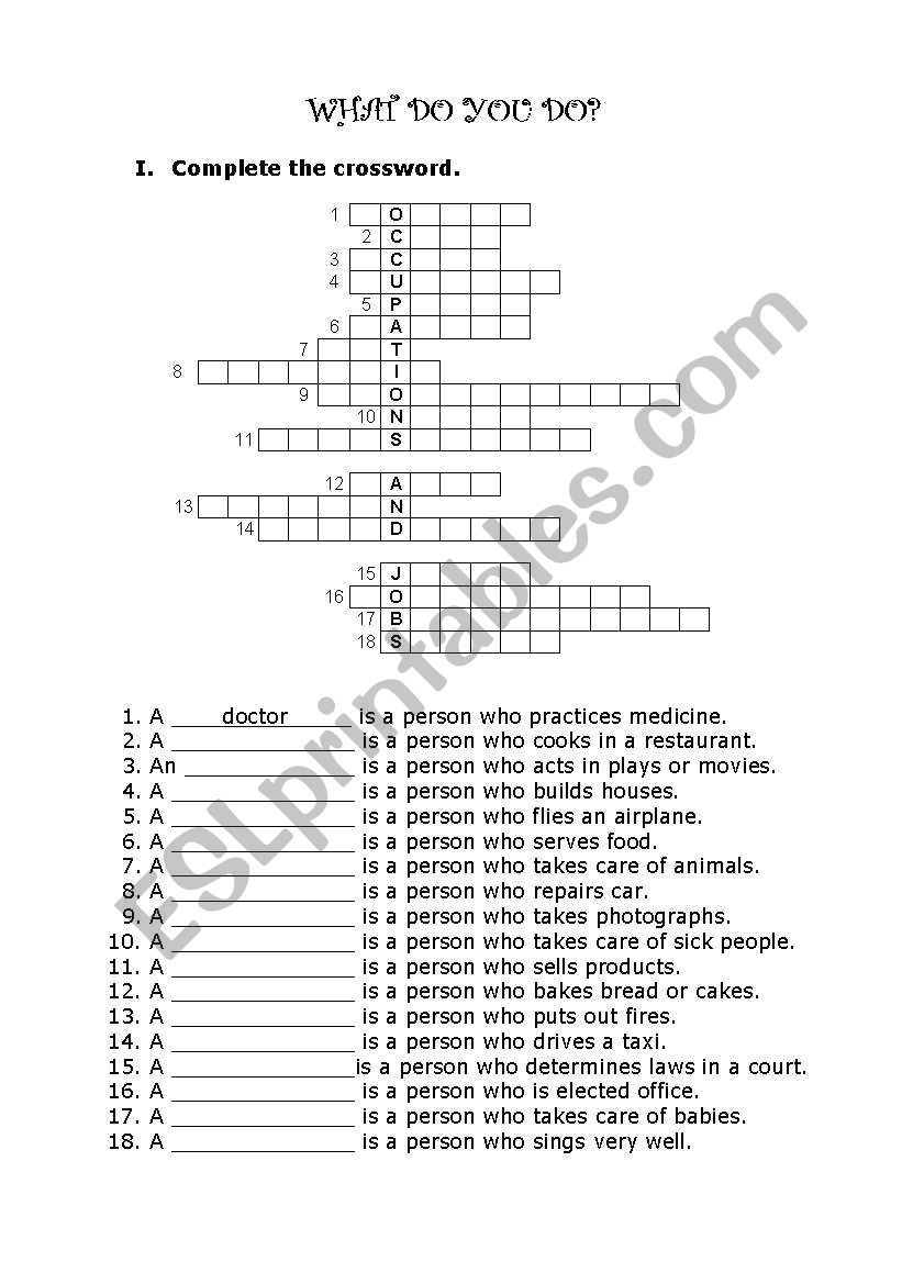 professions worksheet