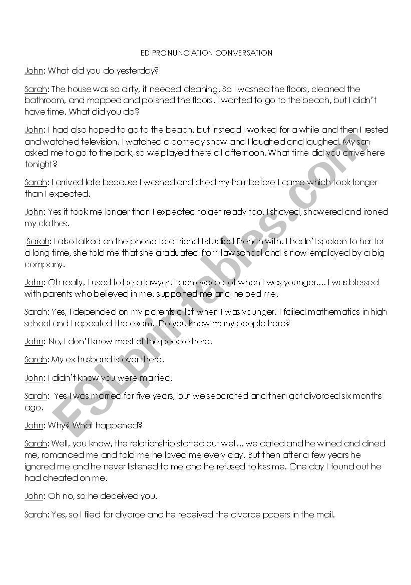 Pronunciation of ED past tense verbs conversation practice.