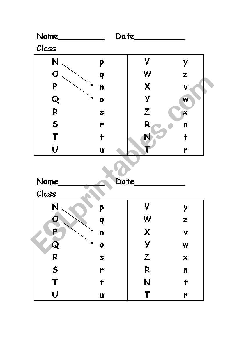 phonics capital to lower case N-Z