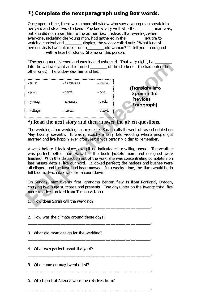 Reading Comprehesion worksheet