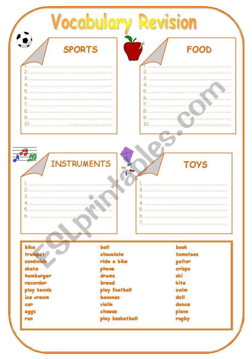 Vocabulary revision 2 worksheet