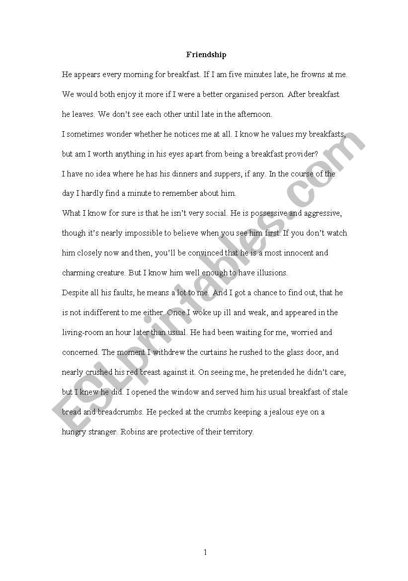 Friendship worksheet