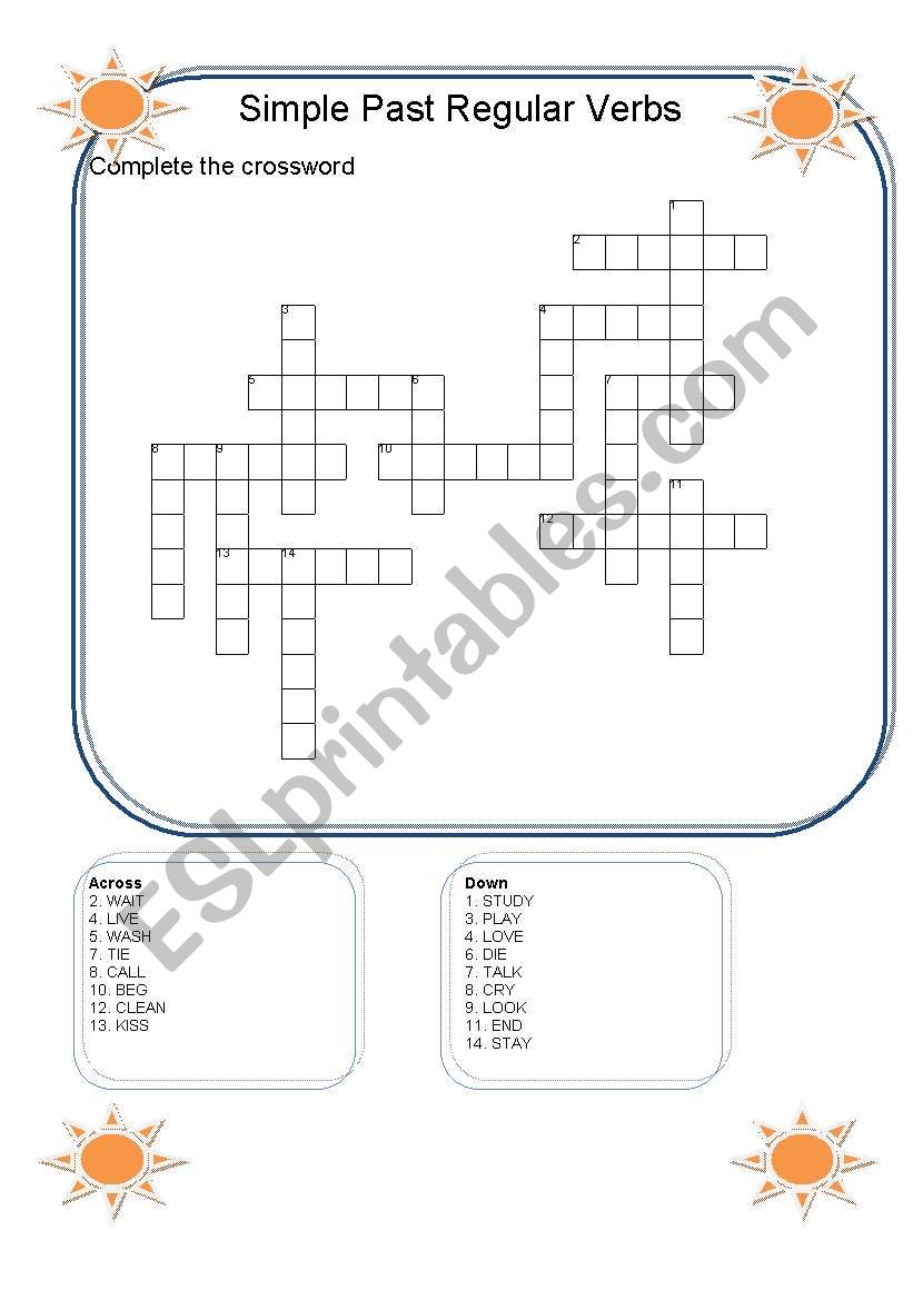 Simple Past Regular Verbs Crossword