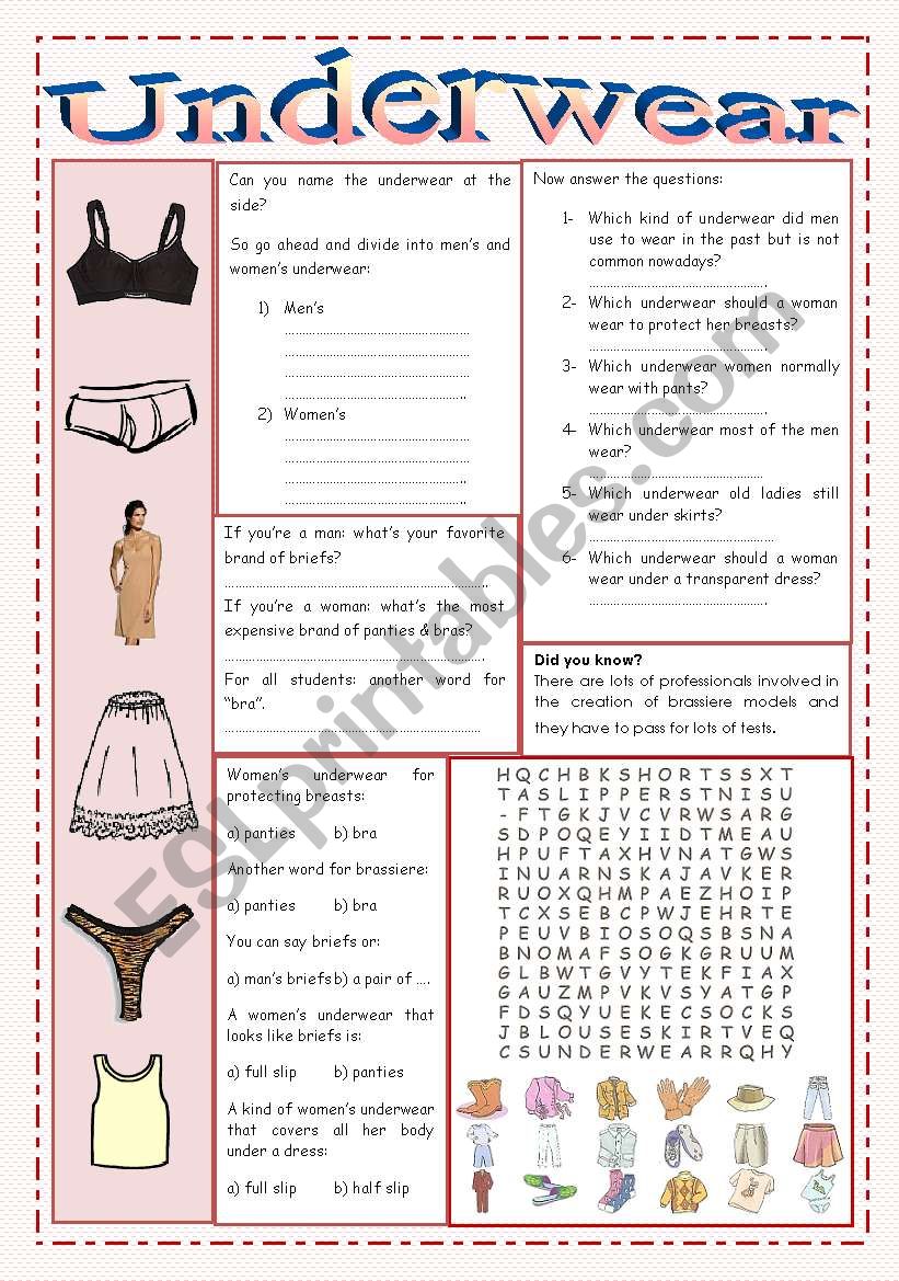 Underwear worksheet