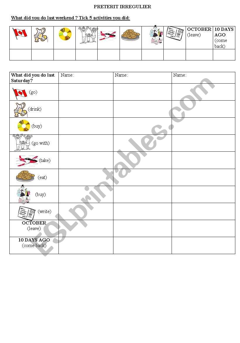 speaking activity: preterit: some irregular verbs for beginners