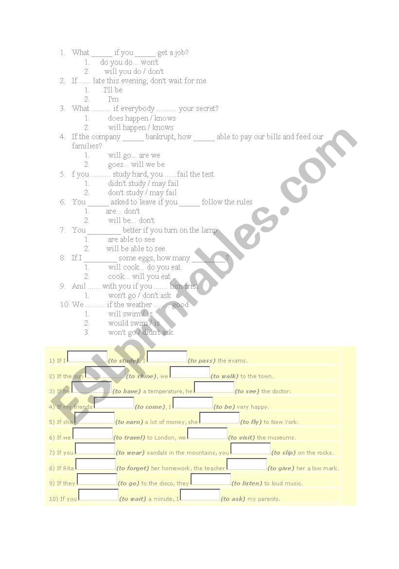 f clauses type 1 exercises worksheet