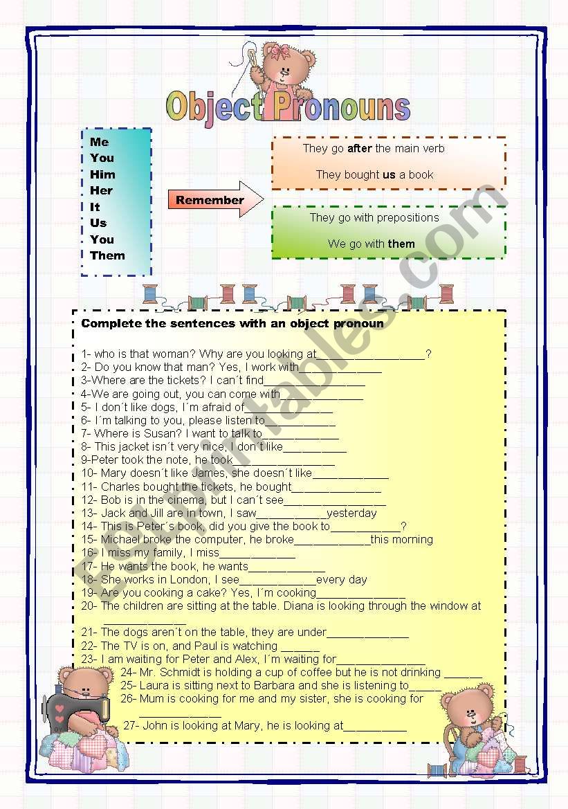 Object pronouns worksheet