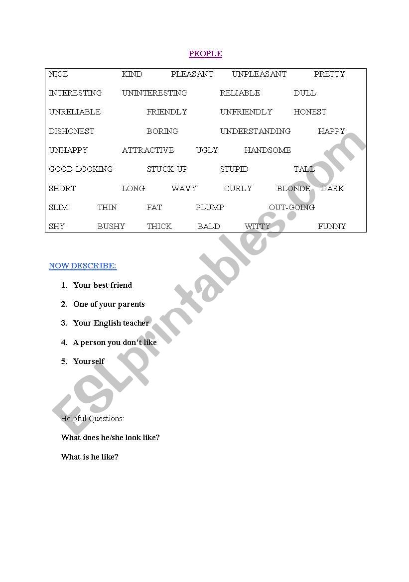 PEOPLE worksheet