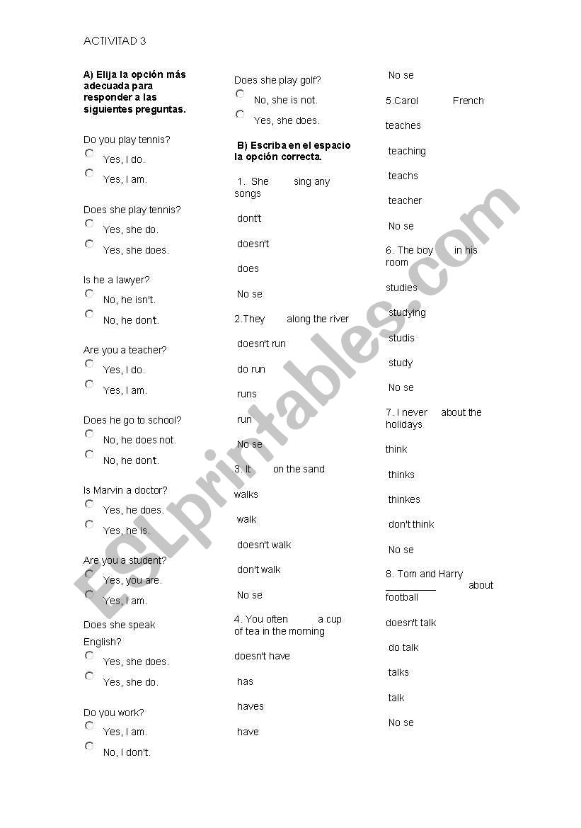 simple present quiz  worksheet