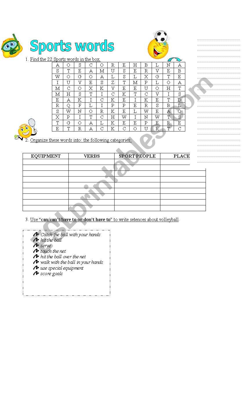 Sports words worksheet