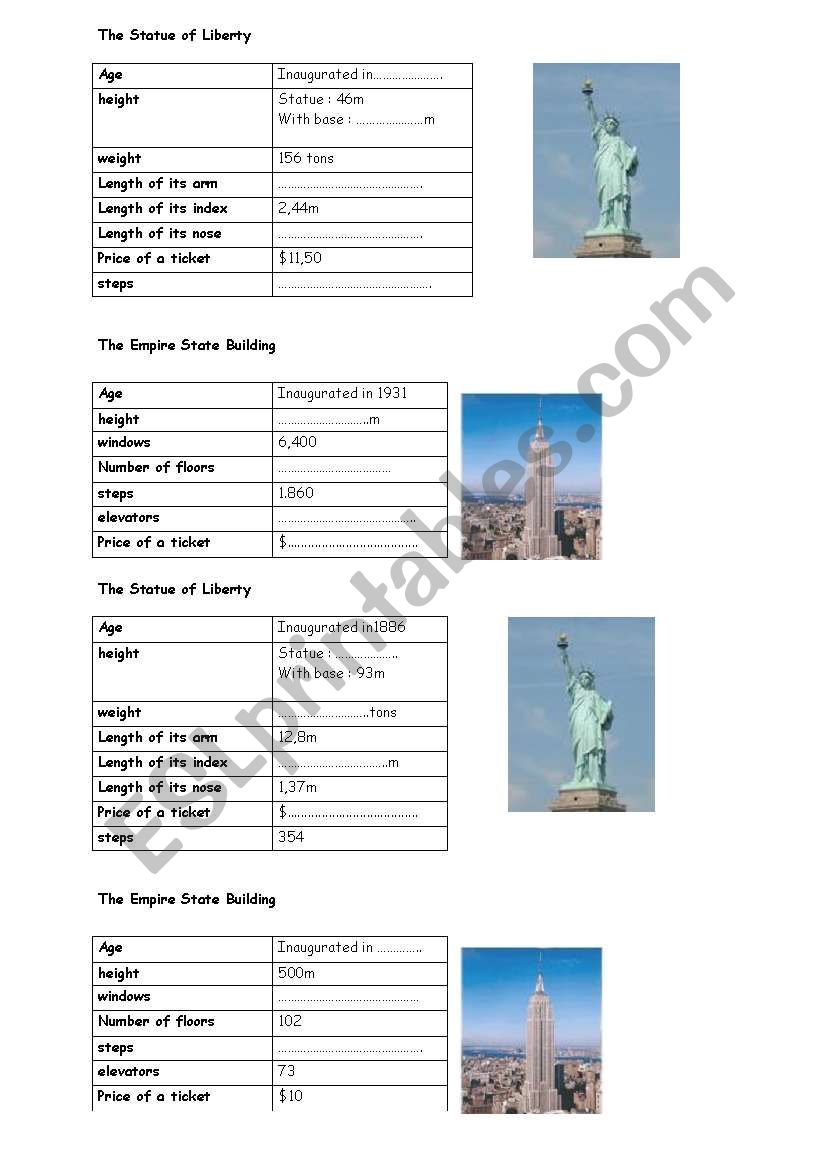 New York monuments worksheet