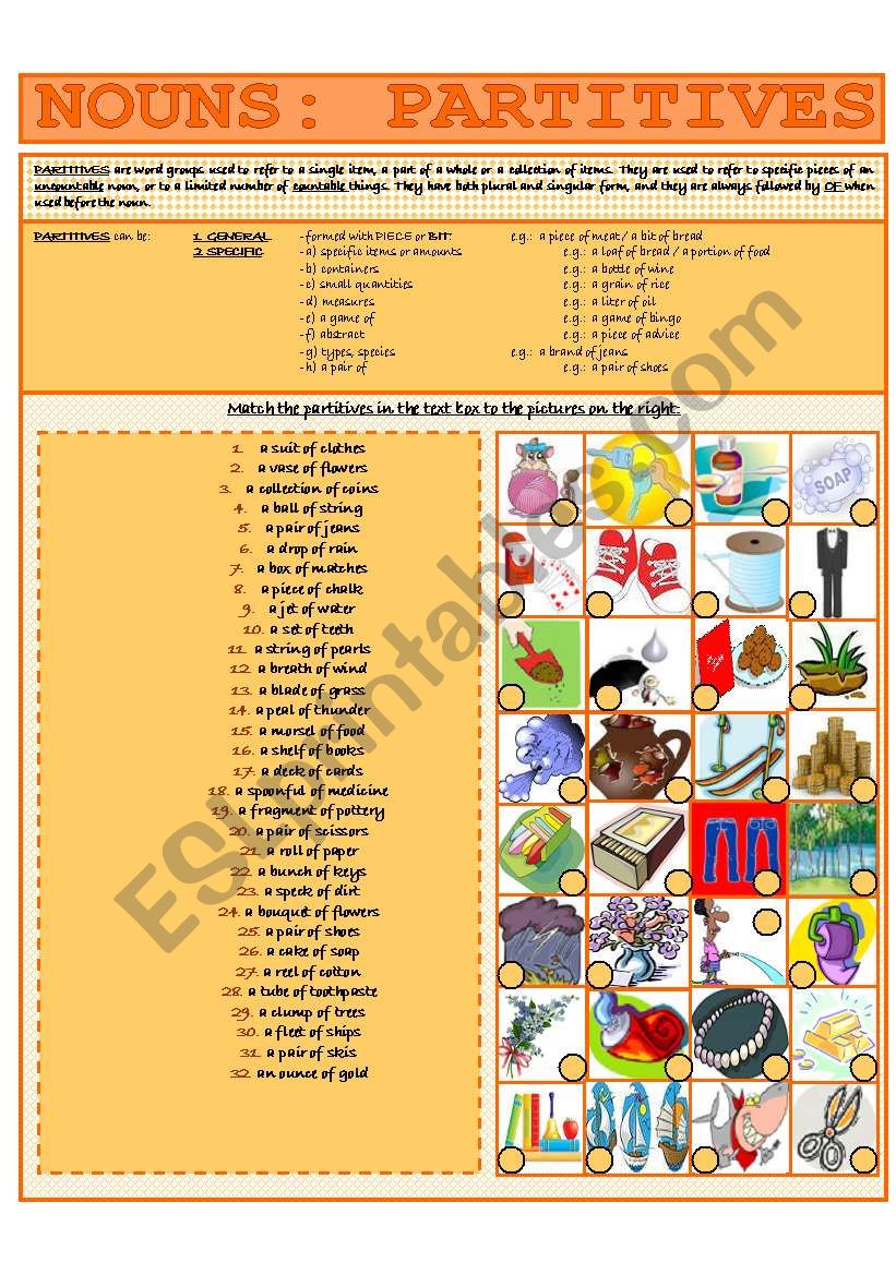 NOUNS: PARTITIVES worksheet