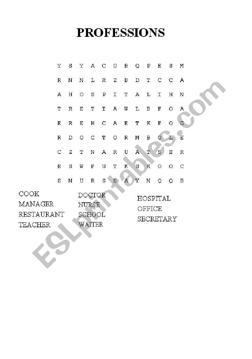 professions puzzle worksheet