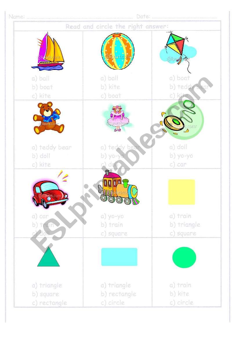 Toys worksheet