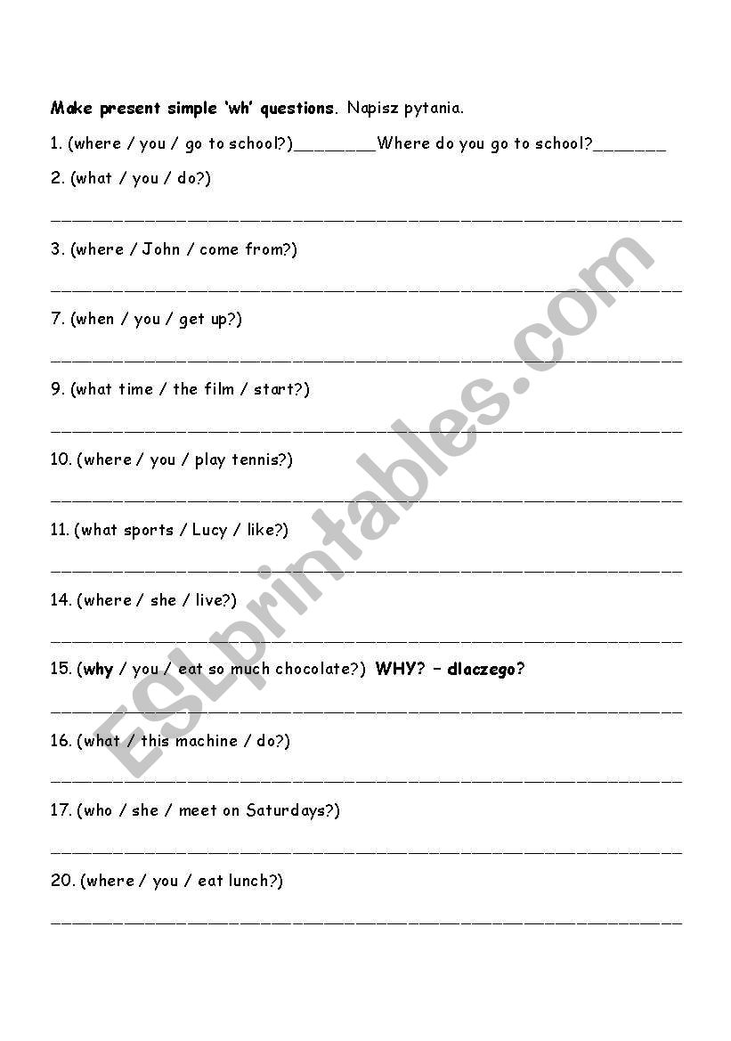 wh questions in present simple exercises esl worksheet by burb501