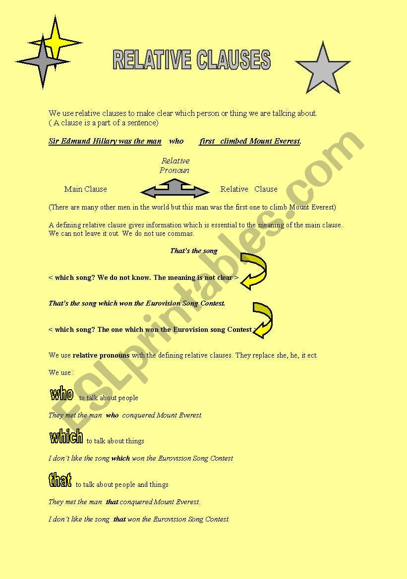 relative clauses explanation and exercises