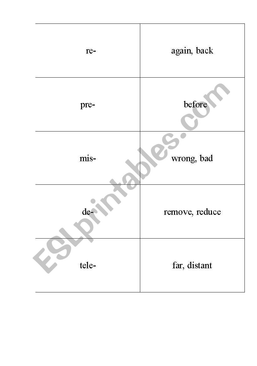 Prefixes worksheet