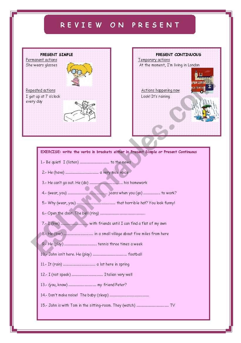 Review on present tenses worksheet