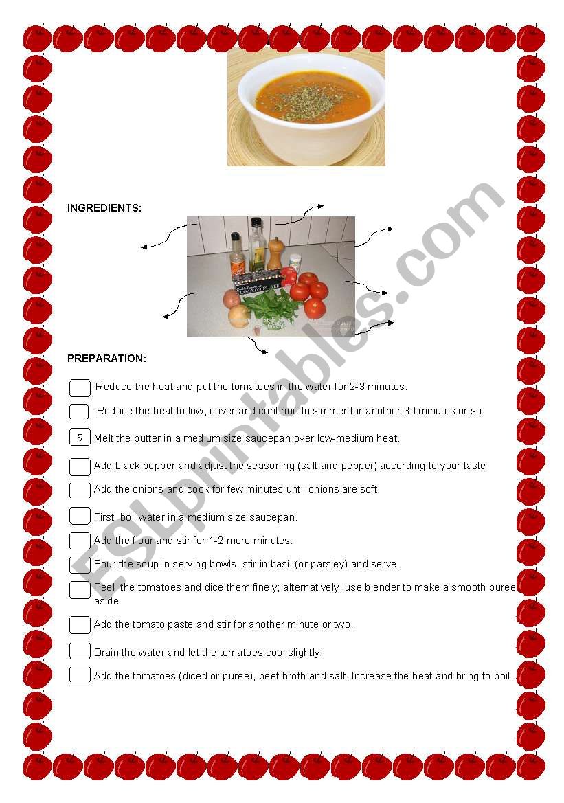 tomato soup recipe worksheet