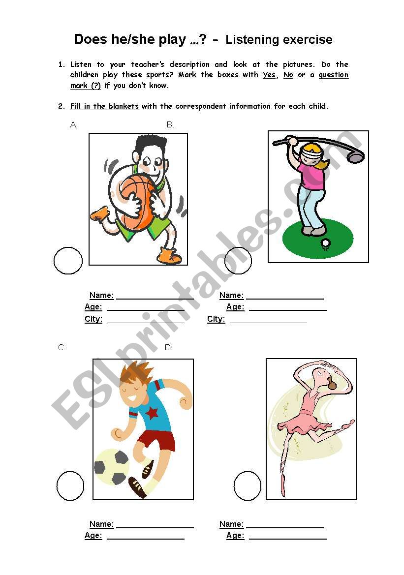 Sports listening activity worksheet