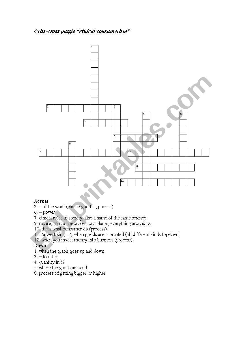 Criss cross puzzle. based on business english intermediate material