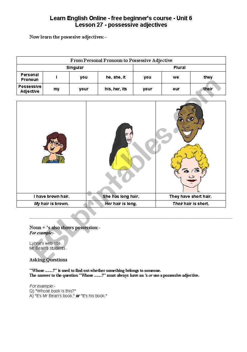 Possessive Adjective worksheet