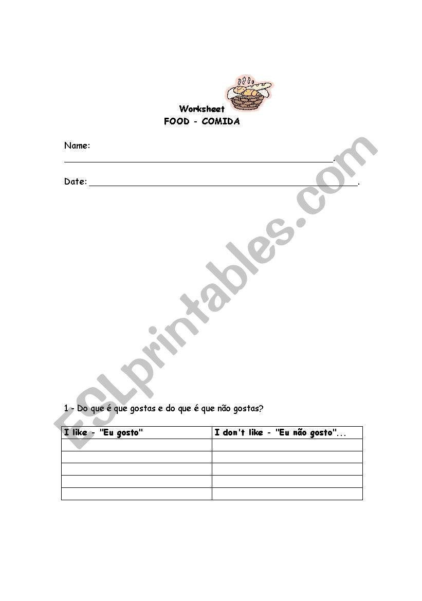 Food worksheet