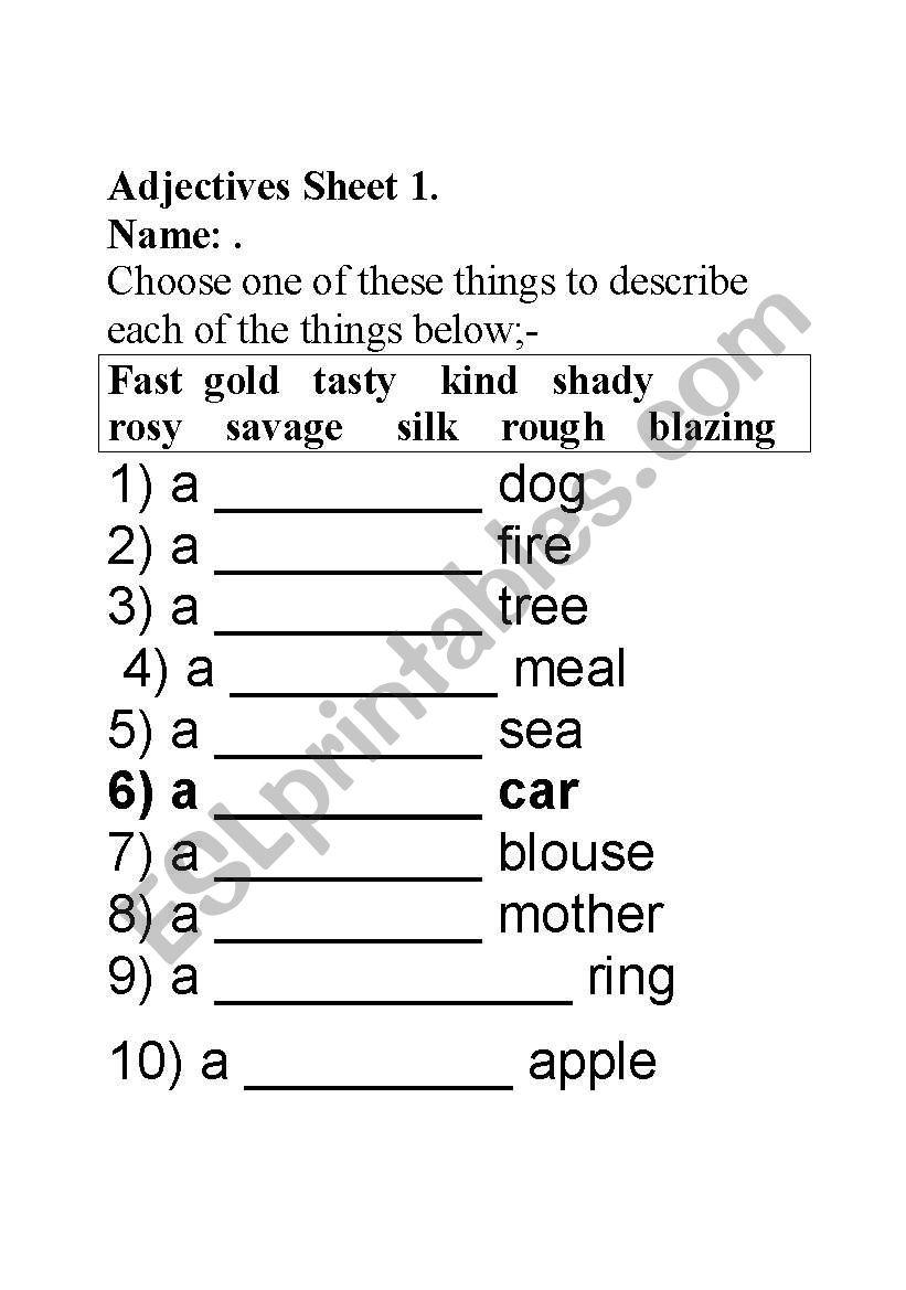 adjectives worksheet