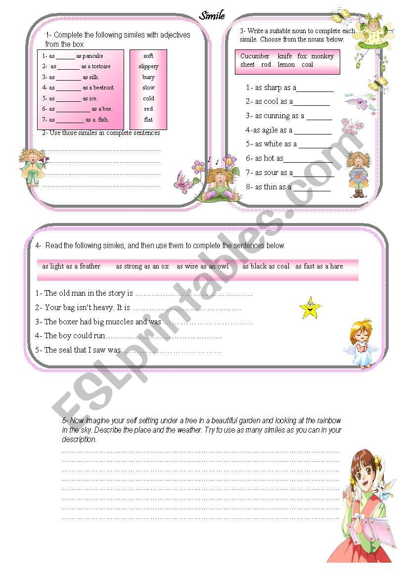 similes worksheet