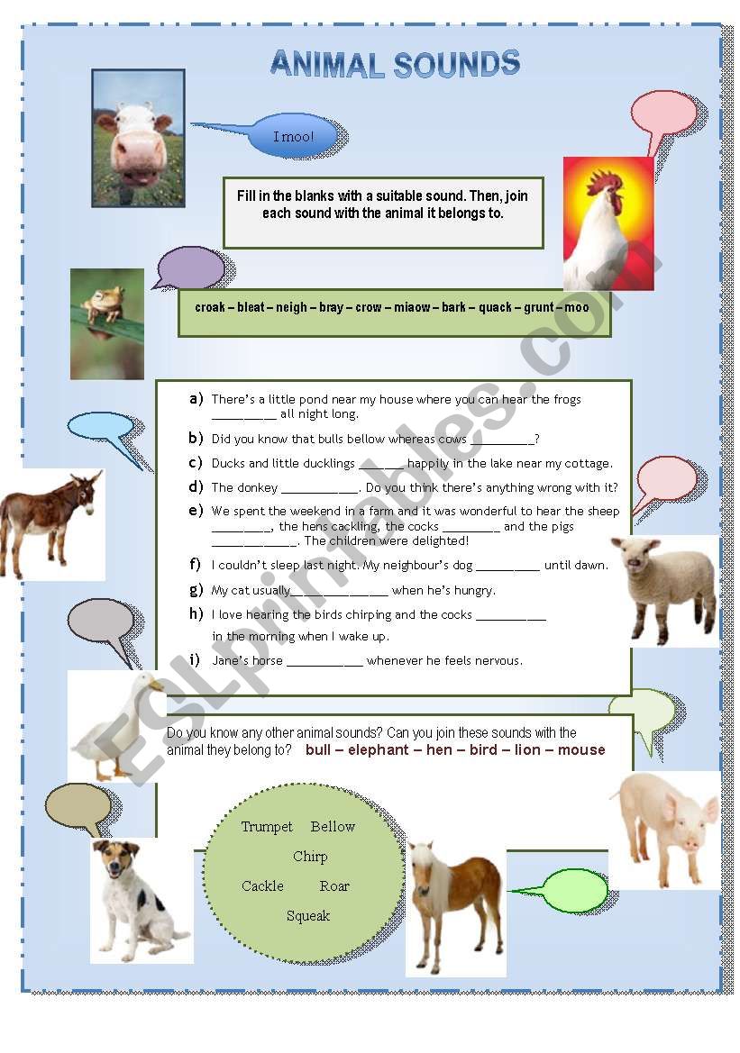 Animal Sounds - ESL worksheet by Nuria08