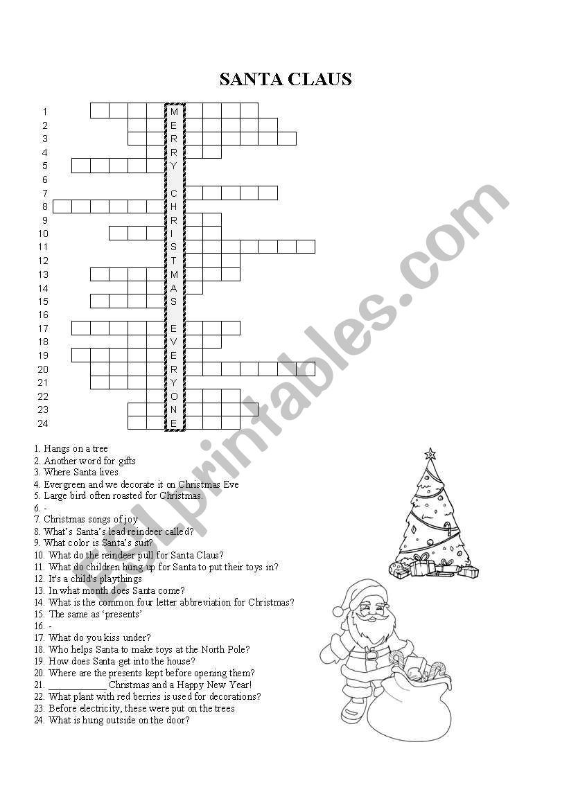 christmas crossword worksheet