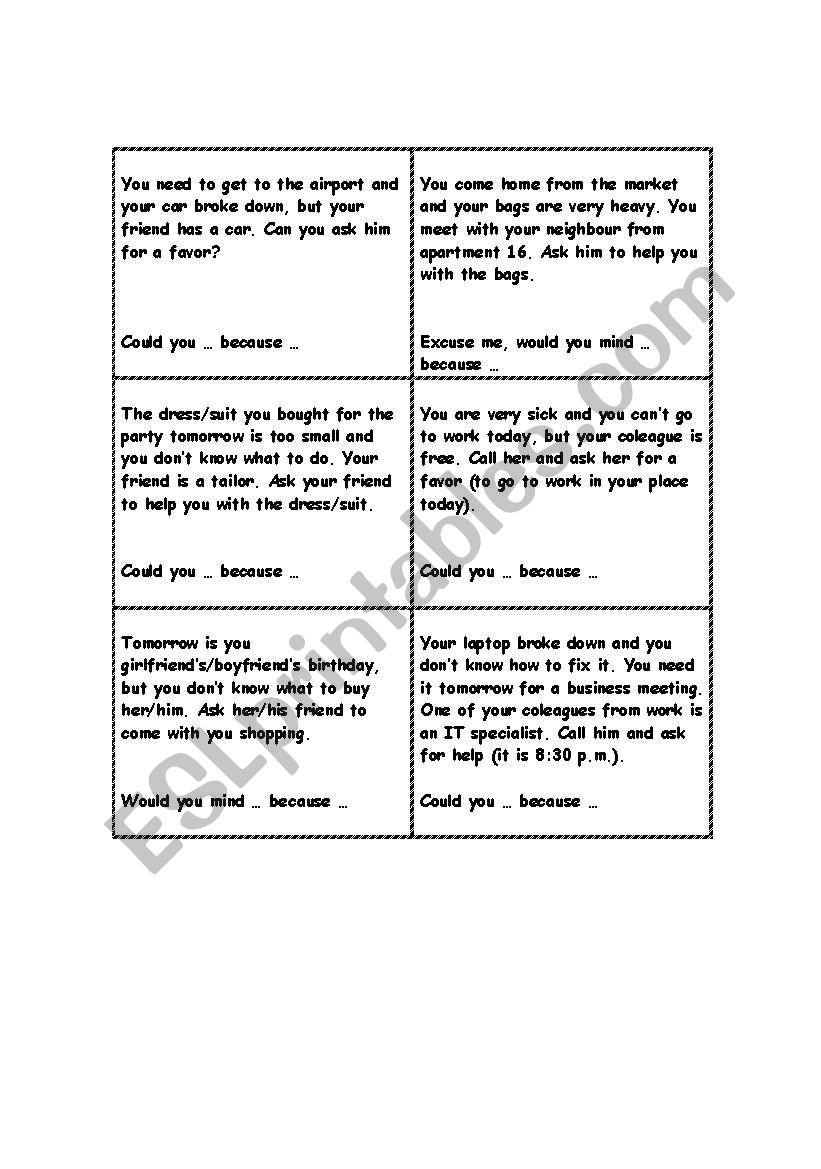 asking for favors  worksheet