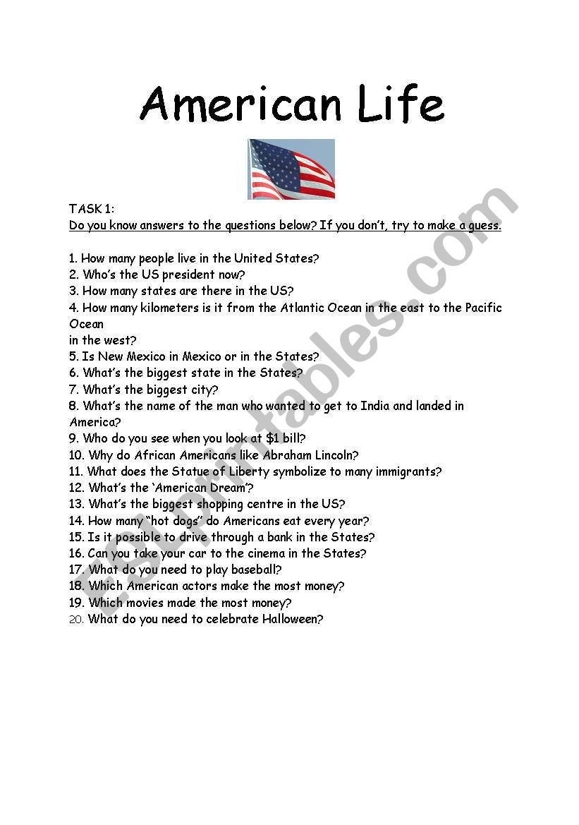 American Life Quiz worksheet