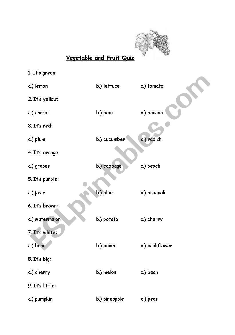 Vegetable and Fruit Quiz for children