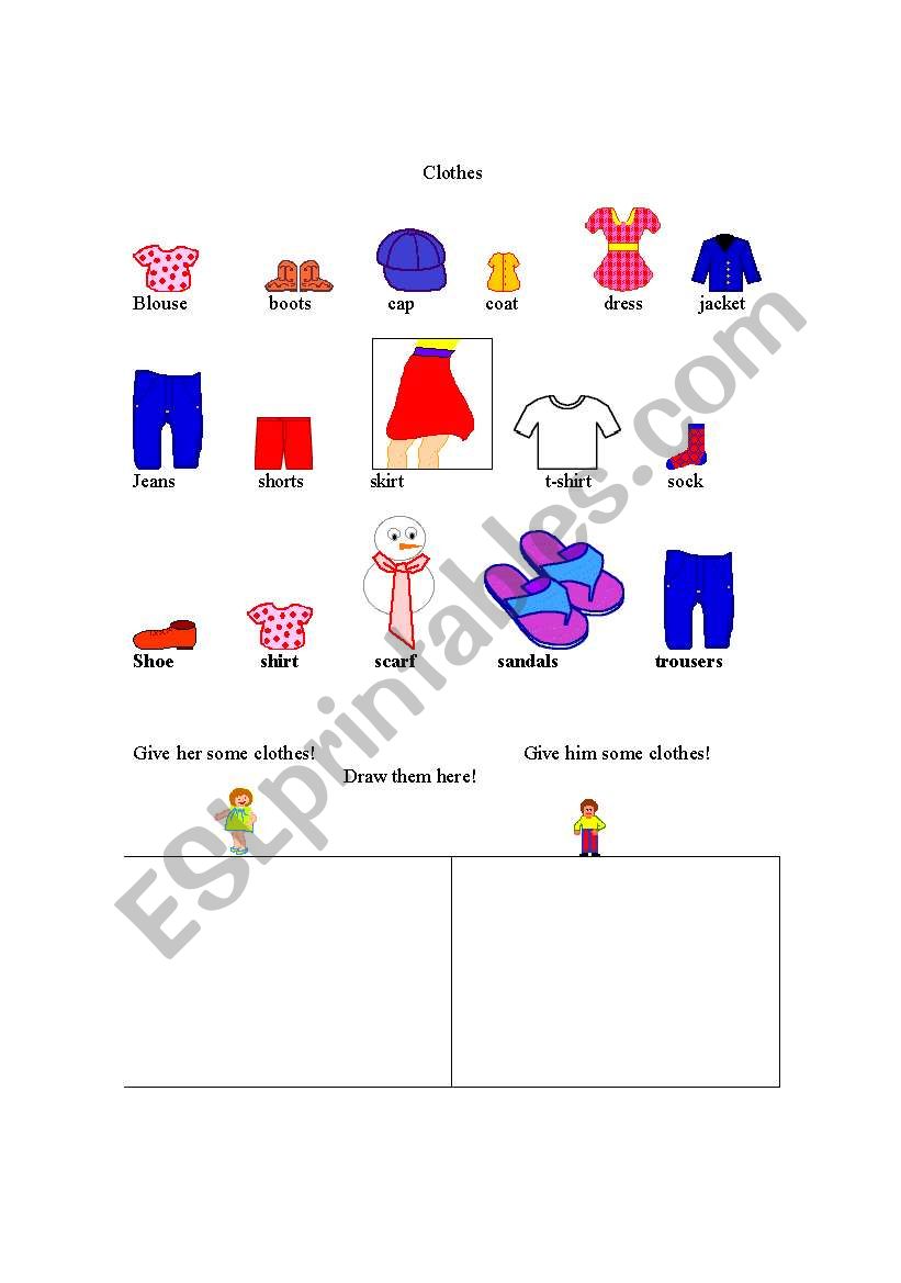 CLOTHES PICTIONARY AND WORKSHEET