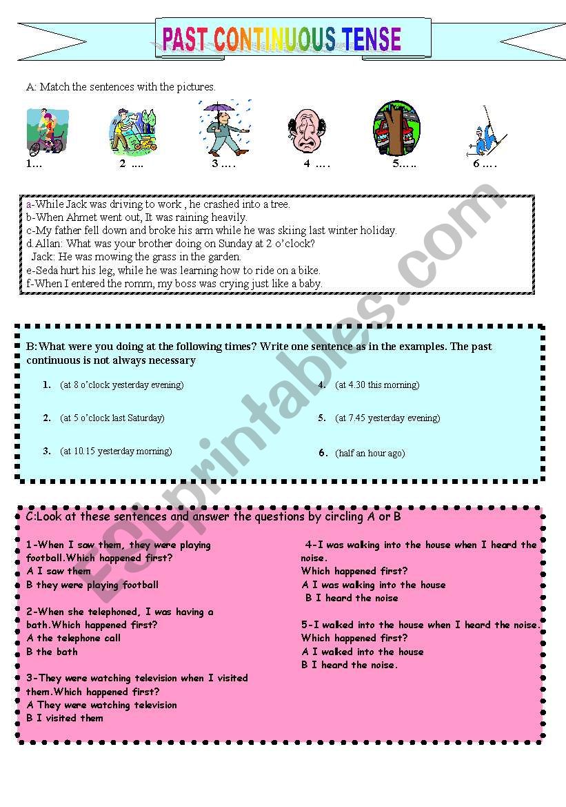 Past continuous tense worksheet