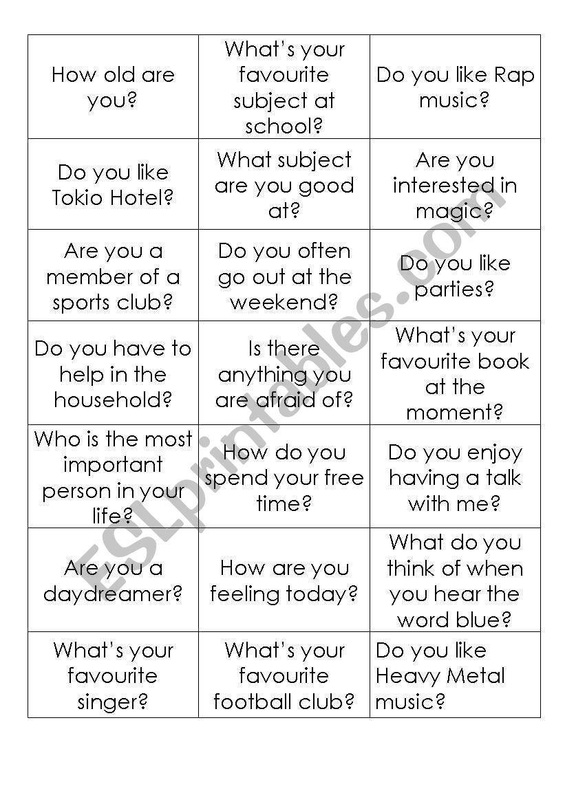 Small talk/ GET-TO-KNOW-SOMEONE GAME   