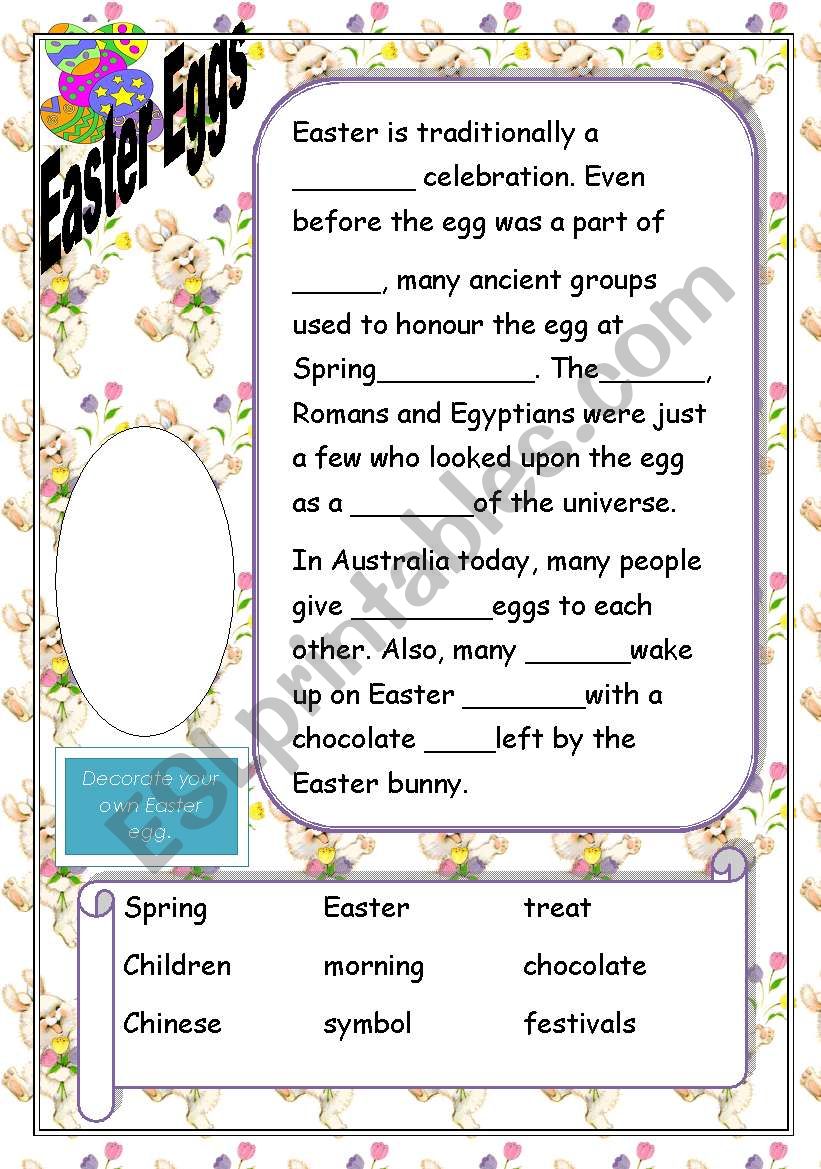 Easter Egg Cloze  worksheet